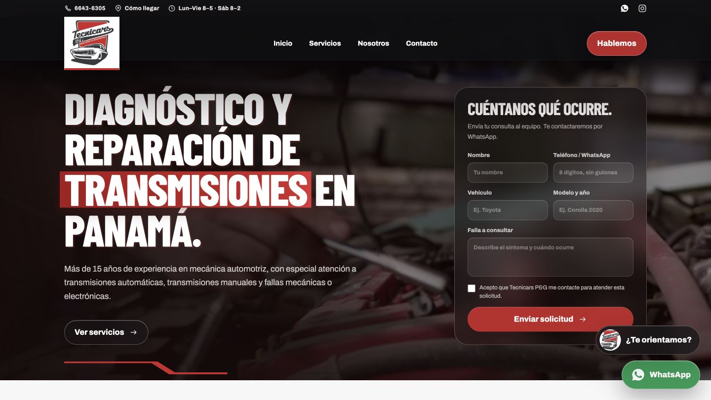 Sitio web de Tecnicars P&G: diagnóstico y reparación de transmisiones en Panamá